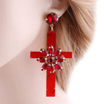 Brincos cruz estilo floral vermelho