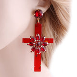 Brincos cruz estilo floral vermelho