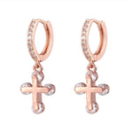 Brincos femininos cruz dourados rosa