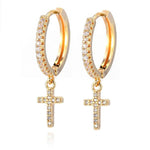 Brincos femininos cruz em metal dourado ouro