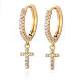Brincos femininos cruz em metal dourado ouro