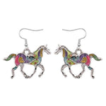 Brincos pendentes de cavalo coloridos prata