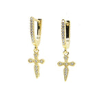 Brincos pendentes em forma de cruz ouro