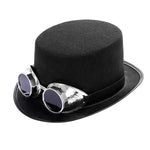 Chapéu cartola steampunk com óculos de prata / ajustável (tamanhos 54-59)