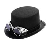 Chapéu cartola steampunk com óculos de prata / ajustável (tamanhos 54-59)