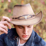 Chapéu de cowboy em couro claro título por defeito