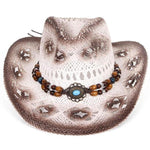 Chapéu de cowboy de palha com missangas branco