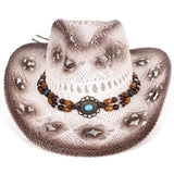 Chapéu de cowboy de palha com missangas branco