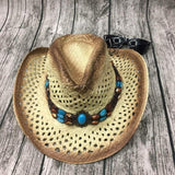 Chapéu de cowboy de palha com missangas