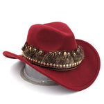 Chapéu de feltro com penas vermelho