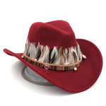 Chapéu de feltro estilo étnico vermelho escuro