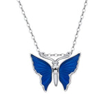 Colar borboleta azul-marinho prata