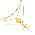 Colar com cruz e medalha ouro