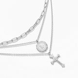 Colar com cruz e medalha prata