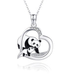 Colar coração panda prata