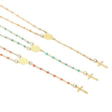 Colar cruz com pérolas coloridas