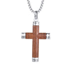Colar cruz de madeira prata