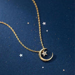 Colar elegante lua e estrela ouro