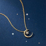 Colar elegante lua e estrela ouro