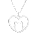 Colar gato forma de coração prata
