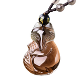 Colar obsidiana raposa da sorte colar de pérolas