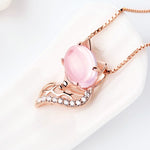 Colar raposa rosa prata e pérola rosa