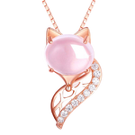 Colar raposa rosa prata e pérola rosa