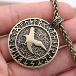 Colar runas gravadas corrente medalhão em bronze