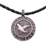 Colar runas gravadas medalha de couro prateada