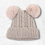 Gorro com 2 pompons cinzento claro