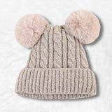 Gorro com 2 pompons cinzento claro