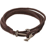 Pulseira âncora aço e cordão castanho