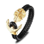 Pulseira âncora caveira mexicana ouro
