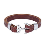 Pulseira âncora de cordão castanho prata