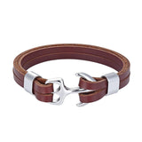 Pulseira âncora de cordão castanho prata