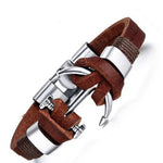 Pulseira âncora de couro castanho