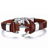 Pulseira âncora de couro castanho