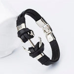 Pulseira âncora de couro castanho preto