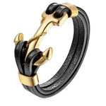 Pulseira âncora de couro dourada preto