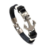 Pulseira âncora em couro preto