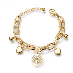 Pulseira árvore da vida e coração cor dourada