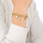 Pulseira árvore da vida e coração cor dourada