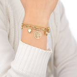 Pulseira árvore da vida e coração cor dourada