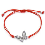 Pulseira borboleta macramê vermelho / prateado