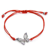 Pulseira borboleta macramê vermelho / prateado