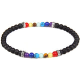 Pulseira chakras pedra vulcânica rocha de lava / 17 cm
