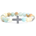 Pulseira com cruz e pérolas amazonite / 16 cm
