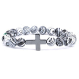 Pulseira com cruz e pérolas cinzento pérola / 16 cm