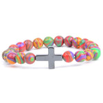 Pulseira com cruz e pérolas multicolorido / 16 cm