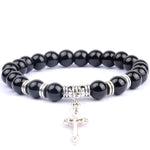 Pulseira com cruz e pérolas naturais agathe preto